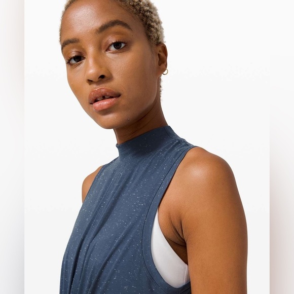 Lululemon Time to Restore Mock Neck Tie Tank | Size 4 Iron Blue / White - Picture 2 of 8
